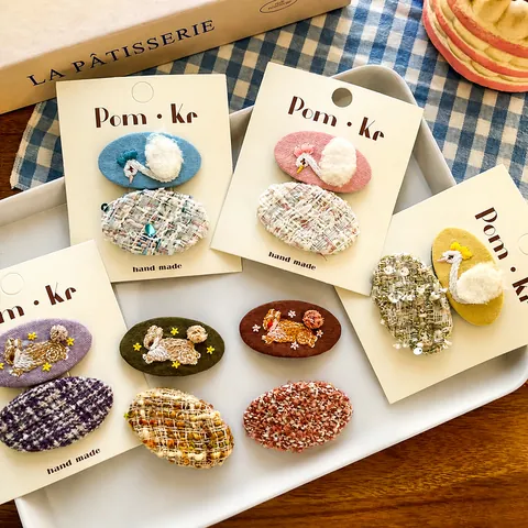 Kids Embroidered Fabric Hair Clip Set Swan Rabbit Handmade Tweed Snap Clip For Girls Cute BB Clip Hair Accessories