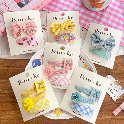 Barrettes Cheveux Enfant Mignonnes Nœud Plaid Floral Broderie Cerise Épingles Cheveux Tissu Fait Main Style Coréen Accessoires pour Filles