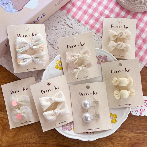 Mollette per Capelli con Fiocco e Perle Artificiali per Bambini Dolce Pizzo Nastro Principessa Fermagli per Ragazze Stile Coreano