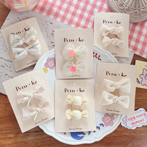 Mollette per Capelli con Fiocco e Perle Artificiali per Bambini Dolce Pizzo Nastro Principessa Fermagli per Ragazze Stile Coreano