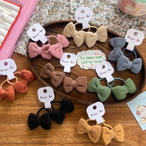 Kinder Haargummis mit Stoffschleife Koreanischer Stil Handgefertigt Einfarbig Ribbon Scrunchies Elastische Ponytail Halter Mädchen