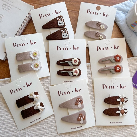 Kinder Handgefertigtes Stickerei Haarklammer Set Süße Blumen Hase Pilz Schleife Stoff Umwickelte Haarnadel Für Mädchen Accessoires