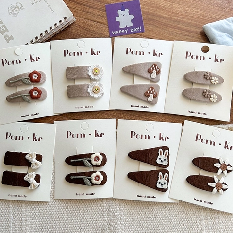 Kinder Handgefertigtes Stickerei Haarklammer Set Süße Blumen Hase Pilz Schleife Stoff Umwickelte Haarnadel Für Mädchen Accessoires