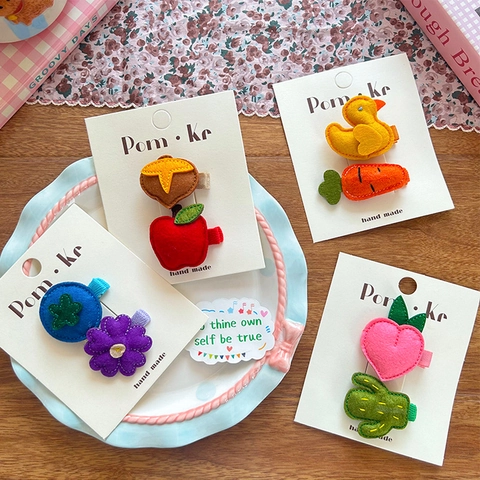 Fermagli per Capelli in Feltro Fatti a Mano per Ragazze Simpatici Cartoni Animati Anatra Frutta Cactus Fermagli in Stile Coreano