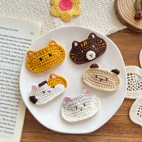 Pinza para el Cabello de Gato de Hilo de Lana de Ganchillo Hecha a Mano Lindo Pasador de Animal de Dibujos Animados para Niños Niñas Accesorios Decorativos Diarios para el Cabello