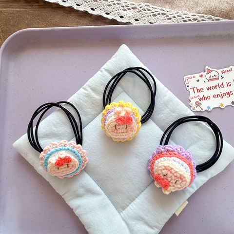 Handmade Crochet Cartoon Rabbit Flower Hair Ties For Kids Girls Cute Animal Pattern Woolen Yarn Elastic Hair Bands Accessory