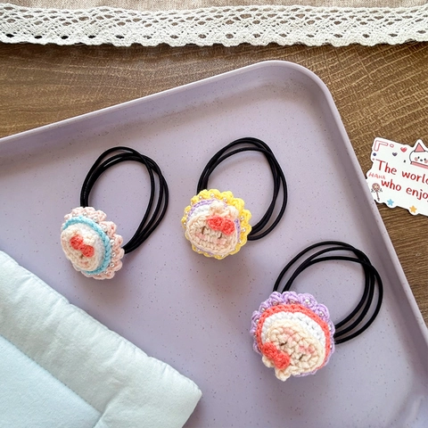 Handmade Crochet Cartoon Rabbit Flower Hair Ties For Kids Girls Cute Animal Pattern Woolen Yarn Elastic Hair Bands Accessory