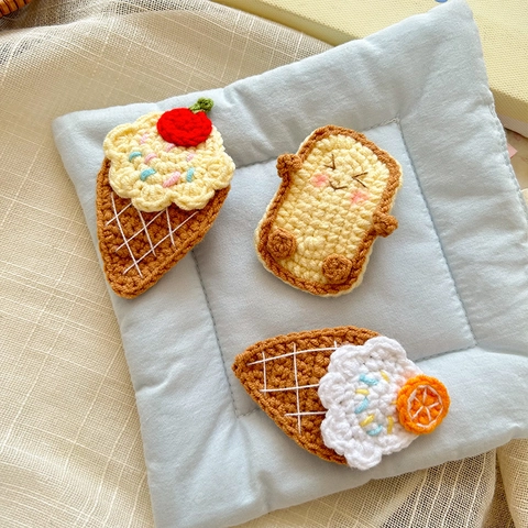 Handgefertigte Häkel-Haarspangen Eis Toast Für Kinder Süß Cartoon Wollgarn BB-Clips Obst Essen Muster Haarnadeln Haarschmuck Geschenk