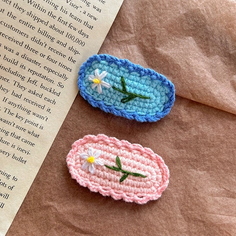 Handgefertigt Häkeln Gänseblümchen Blume Haarspangen Für Mädchen Pastoral Stil Wollgarn Bestickte BB Clips Süße Blumen Haarnadeln