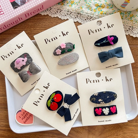 Ensemble de Barrettes en Tissu Brodé à la Main pour Enfants Filles Mignon Animal Fleurs Nœud Cerise Accessoires Cheveux Quotidien