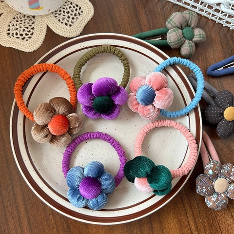 Vintage Elastico per Capelli a Fiore di Peluche per Ragazze Clip per Capelli in Tessuto Fiore Velluto Dolce Accessori