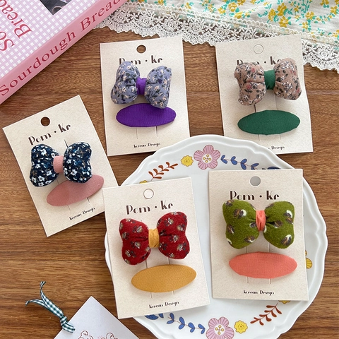 Fermagli per Capelli in Tessuto con Fiocco Floreale Stile Coreano e Fermaglio Ovale Fatti a Mano Clip BB Motivo Floreale per Bambine