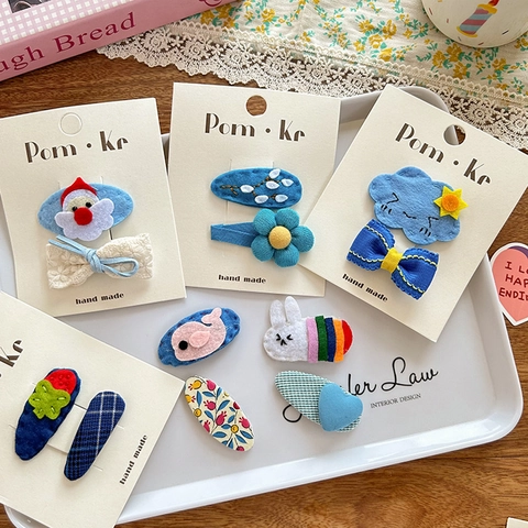 Ensemble de Barrettes à Cheveux pour Enfants Faits à la Main Dessin Animé Fruit Fleur Tissu Feutre Pinces pour Filles Accessoires Cheveux