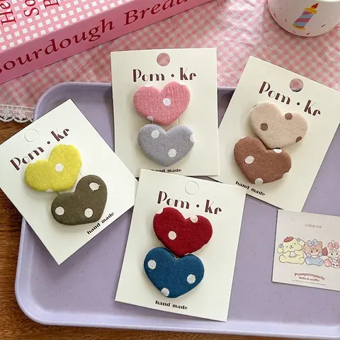 Set Fermagli Capelli in Tessuto a Forma di Cuore con Pois per Bambine Fatto a Mano Mollette in Stoffa Accessori Capelli