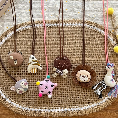 Handgemaakte Stof Cartoon Dier Hanger Ketting Voor Kinderen Beer Leeuw Vos Zeester Eenhoorn Pluche Decoratieve Hanger