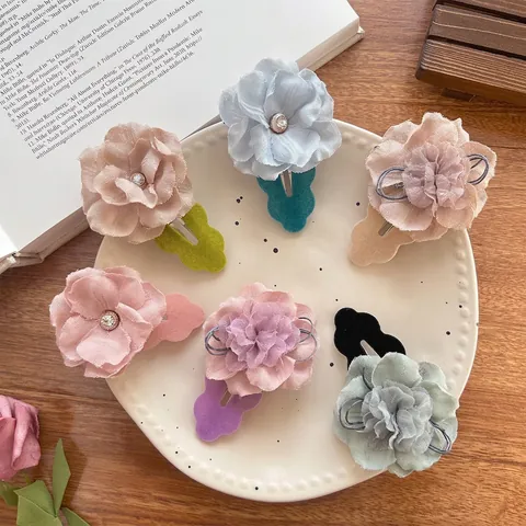 Barrettes à Cheveux en Tissu pour Filles Style Coréen Doux Fleurs Avec Strass Pinces à Cheveux Faites à la Main Accessoires Mode