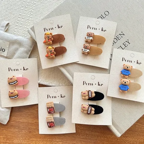 Cartoon Bear Hair Clips Resin Alloy Flocked Fabric Duckbill Clips Girls Daily Decorative Cute Korean Style Hair Accessories