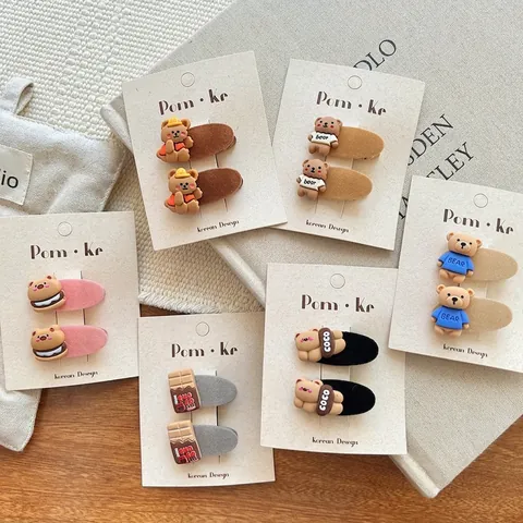 Cartoon Bear Hair Clips Resin Alloy Flocked Fabric Duckbill Clips Girls Daily Decorative Cute Korean Style Hair Accessories