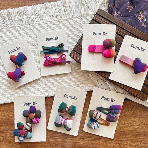 Kids Colorful Plaid Fabric Bow Hair Clips Heart Flower Hair Ties Sweet Korean Style Girls Fashion Hair Accessories Decor