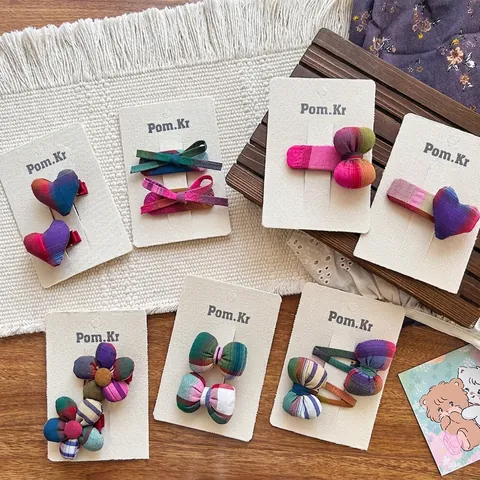 Kinder Bunte Karo Stoff Schleife Haarklammern Herz Blume Haargummis Süßer Koreanischer Stil Mädchen Mode Haarschmuck Dekor