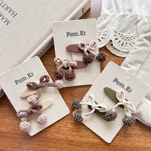 Fermagli per Capelli in Maglia con Fiocco e Ciliegia 3D Pompon Clip BB in Tessuto Dolce per Bambine Accessori Coreani