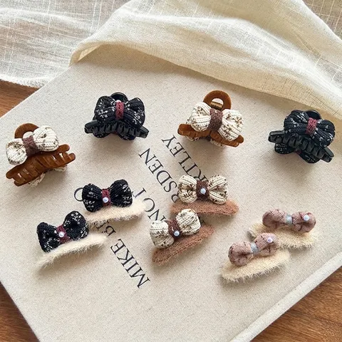 Pinzas Para El Pelo Dulces Para Niños Y Pinza De Garra Lazo De Tela Con Perla Artificial De Imitación Estilo Coreano Para Niñas