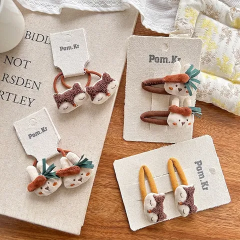 Simpatici Fermagli per Capelli e Elastici a Forma di Animale Cervo Coniglio Ricamati a Mano per Bambine Accessori in Tessuto Peluche