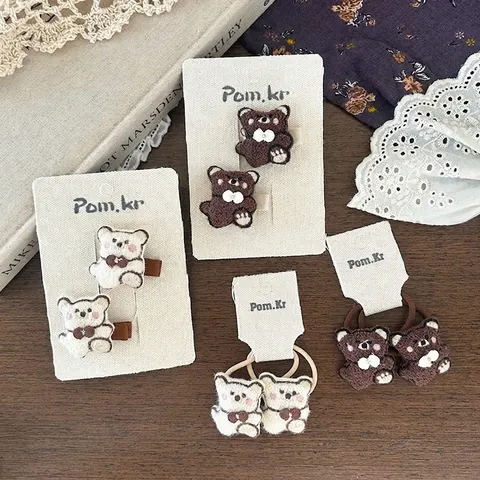 Lindos Accesorios para el Cabello de Oso de Peluche para Niñas Estilo Coreano Bordado Animal Pinzas para el Pelo Joyería