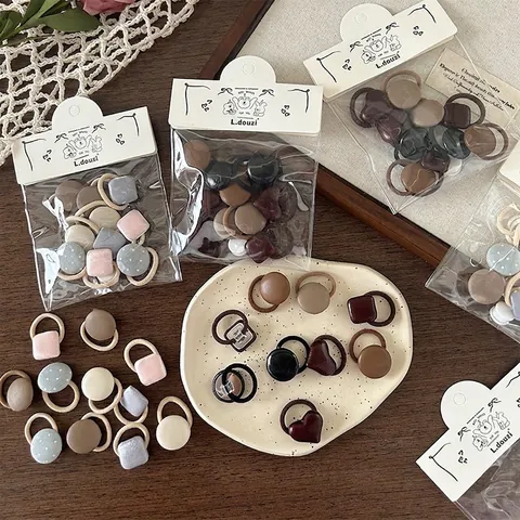 Korean Style Button Leather Decoration Elastic Hair Ties For Kids Girls Sweet Morandi Colors Ponytail Holder Hair Accessories