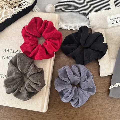 Vintage Fleece Scrunchies Für Damen Herbst Winter Dicke Plissierte Haargummis Weiche Elastische Haarbänder Retro Haarschmuck