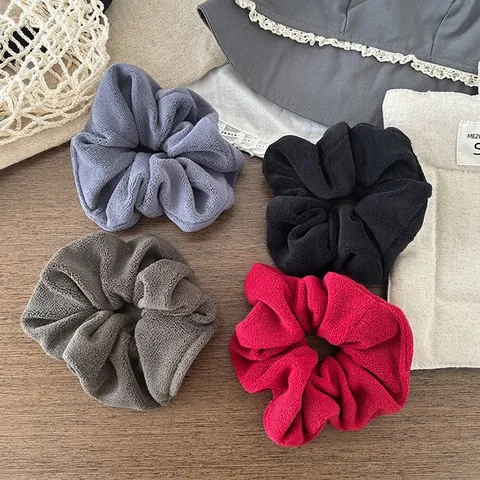 Vintage Fleece Scrunchies Für Damen Herbst Winter Dicke Plissierte Haargummis Weiche Elastische Haarbänder Retro Haarschmuck