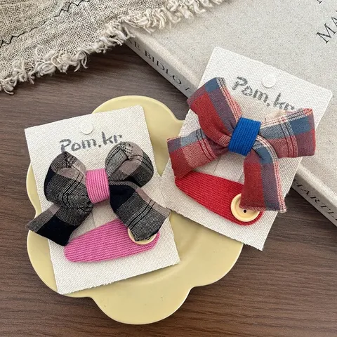 Set di 2 Fermagli per Capelli a Fiocco Plaid Carini per Bambini Mollette in Tessuto Dolce Con Bottone per Bambine Accessori per Capelli