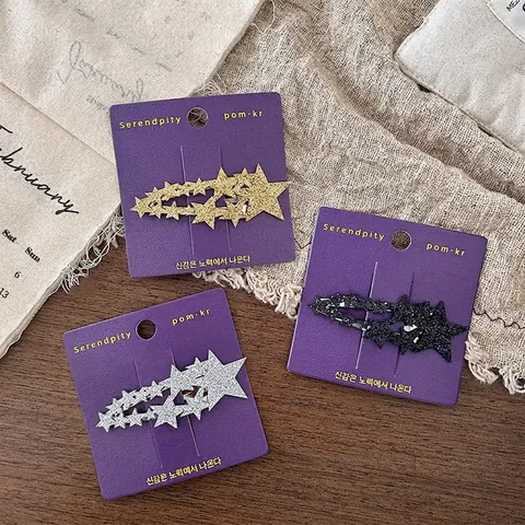 Kids Glitter Star Hair Clips Sparkly Alloy Side Clips Korean Style Sweet Hair Accessories For Girls Gold Silver Black