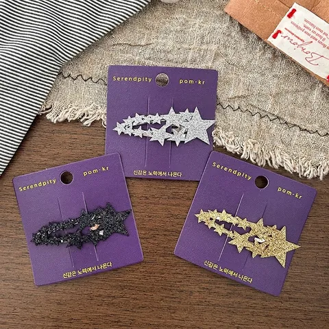 Kids Glitter Star Hair Clips Sparkly Alloy Side Clips Korean Style Sweet Hair Accessories For Girls Gold Silver Black