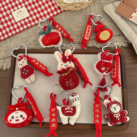 Süßer Cartoon Tier Plüsch Schlüsselanhänger Chinesisches Neujahr Stil Stoff Hase Bär Alpaka Anhänger Tasche Hängende Deko Für Kinder