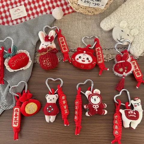 Süßer Cartoon Tier Plüsch Schlüsselanhänger Chinesisches Neujahr Stil Stoff Hase Bär Alpaka Anhänger Tasche Hängende Deko Für Kinder