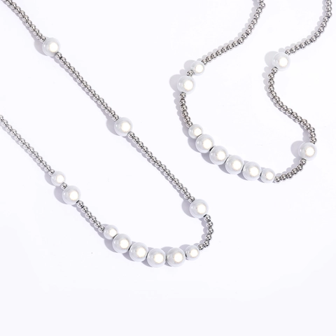 Collana Hip Hop in Acciaio Inossidabile Con Perle Artificiali Riflettenti per Uomo Donna Gioielli Minimalisti Catena da Clavicola Sovrapponibile