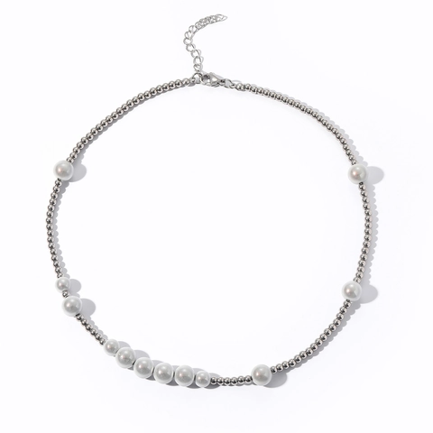 Collana Hip Hop in Acciaio Inossidabile Con Perle Artificiali Riflettenti per Uomo Donna Gioielli Minimalisti Catena da Clavicola Sovrapponibile