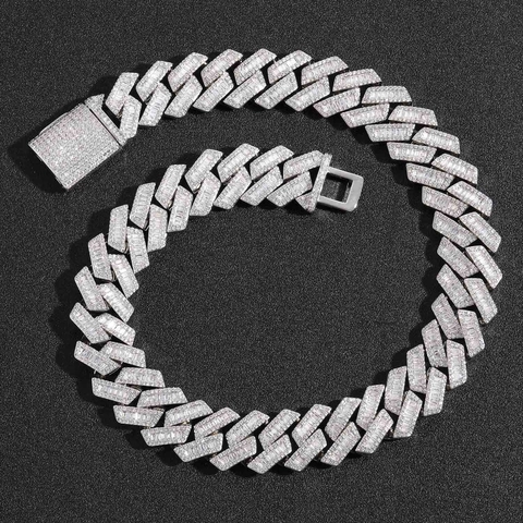 Hip Hop Men Cuban Link Necklace Baguette Zirconia Iced Out Copper Necklace Aggressive Streetwear Personalized Jewelry