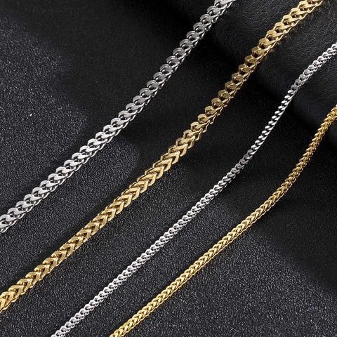Stainless Steel Spiga Franco Chain Necklace For Men Women Hip Hop Jewelry Gold Silver Plated Fishbone Link Chains