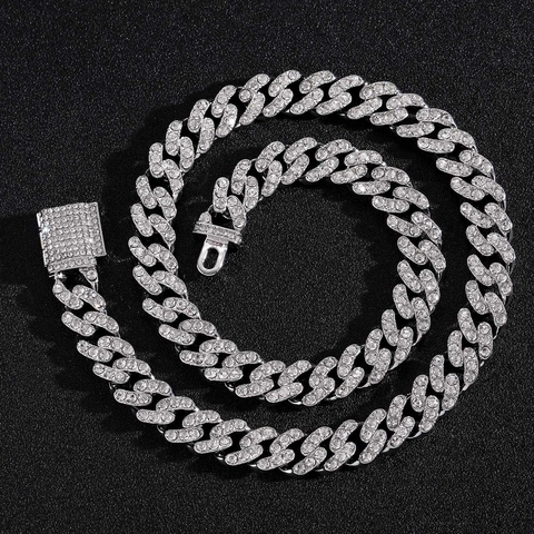 Collana Bracciale a Maglia Cubana Iced Out Lega di Zinco Strass Austriaco Gioielli Hip Hop per Uomo Donna Streetwear Festa