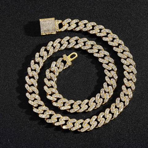 Collana Bracciale a Maglia Cubana Iced Out Lega di Zinco Strass Austriaco Gioielli Hip Hop per Uomo Donna Streetwear Festa