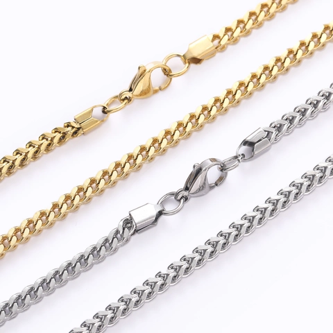 Stainless Steel Spiga Franco Chain Necklace For Men Women Hip Hop Jewelry Gold Silver Plated Fishbone Link Chains