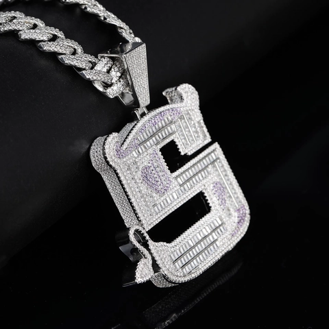 Hip Hop Demon S Letter Pendant Necklace Copper Micro Inlaid Zirconia Iced Out Purple Accents Jewelry For Men Women