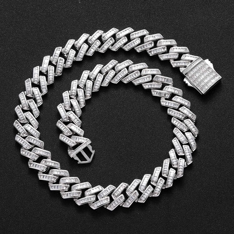 Luxe Iced Out Baguette Zirkonia Cubaanse Schakel Ketting Echt Verguld Koper Hip Hop Streetwear Sieraden Voor Heren Dames