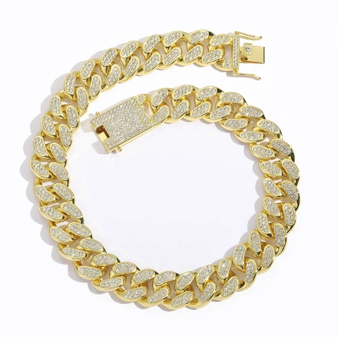 Collier à Grosses Mailles Cubaines Hip Hop pour Homme en Alliage de Strass Géométrique Bijoux Fermoir à Boîte Accessoires de Streetwear