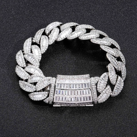 Herren Hip Hop Panzerkette Armband Kupfer Echt Vergoldet Baguette Zirkonia Iced Out Miami Schwere Kette Armband Schmuck