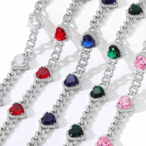 Hip Hop Cuban Link Chain Necklace Heart Shaped AAA Cubic Zirconia Rhodium Plated Brass Jewelry For Men Women Party