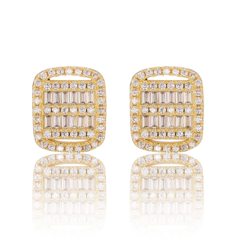 Men's Hip Hop Square Stud Earrings Copper Micro-inlaid Zirconia With 925 Sterling Silver Earring Post Gold Silver Earrings