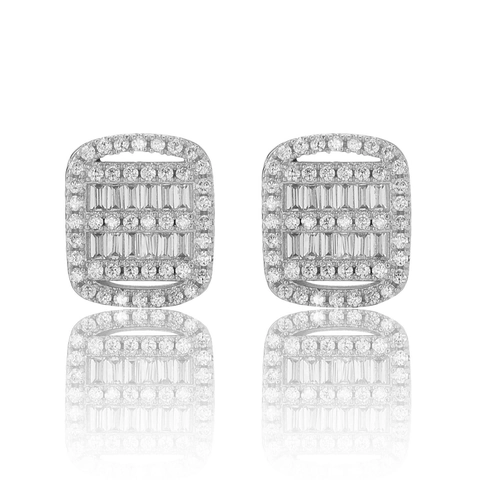 Men's Hip Hop Square Stud Earrings Copper Micro-inlaid Zirconia With 925 Sterling Silver Earring Post Gold Silver Earrings